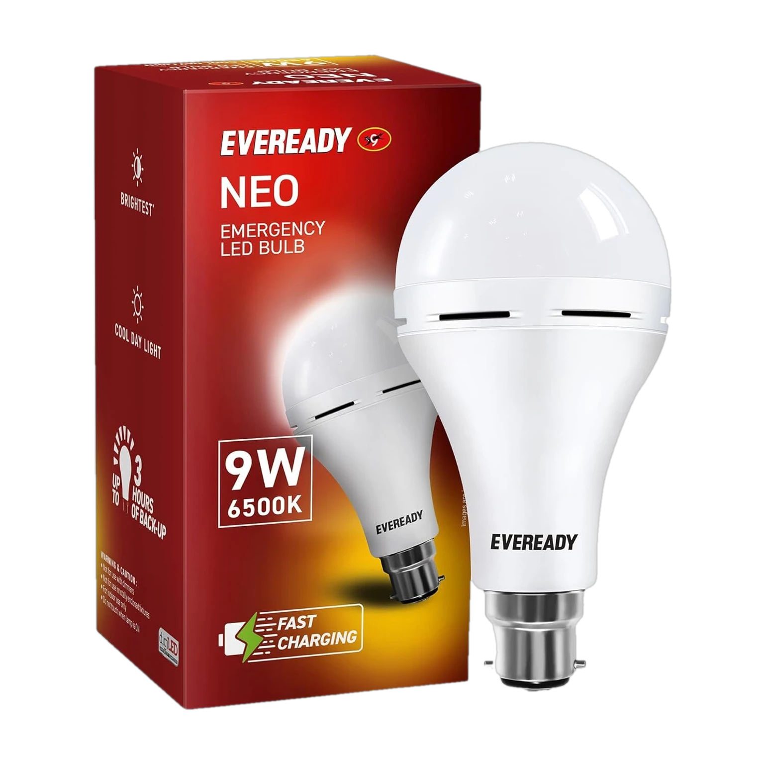 Eveready NEO 9W Emergency LED Bulb - B22, 6500K, Fast Charging