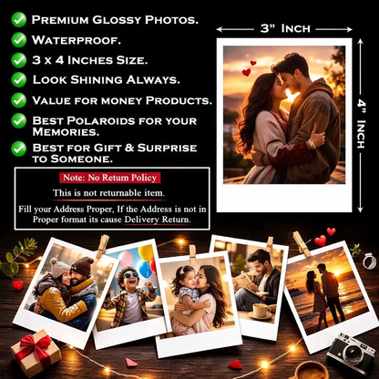 Polaroid photo features - 3x4 inch premium glossy waterproof