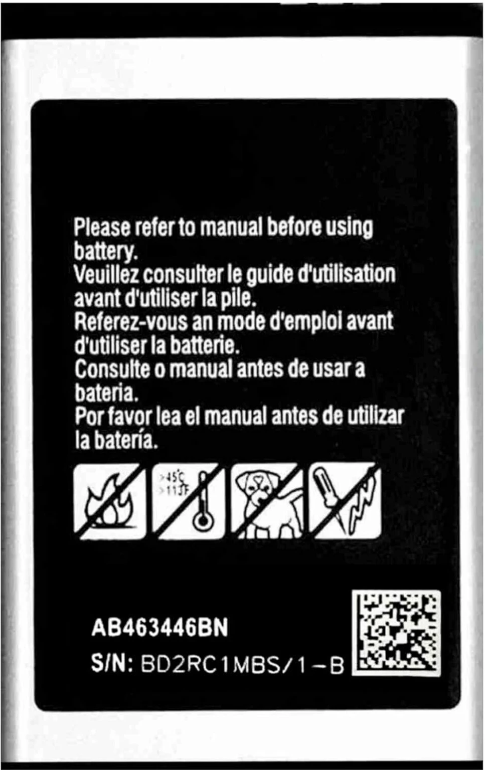 Samsung AB463446BN Battery back label