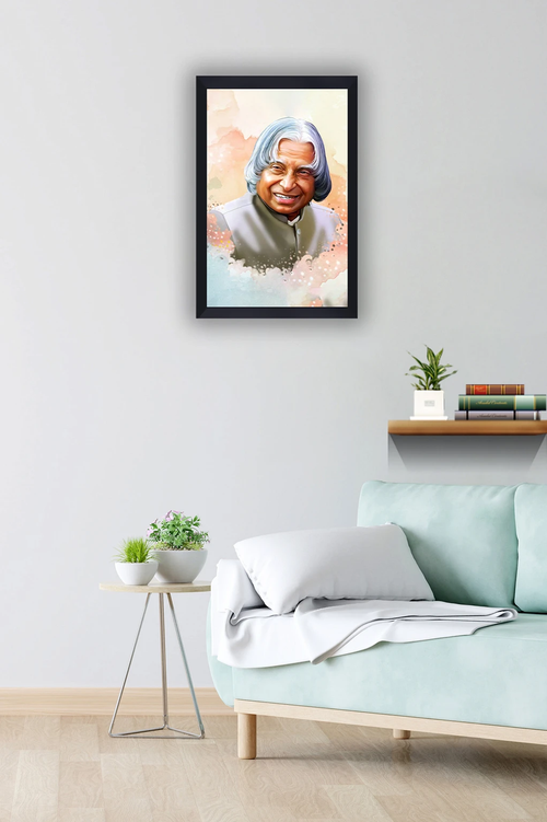 APJ Abdul Kalam framed wall art displayed in living room