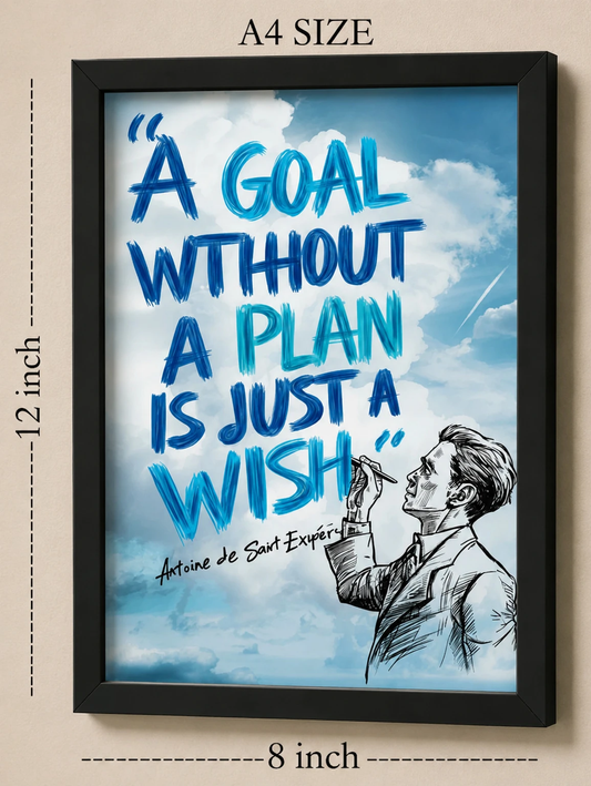A Goal Without A Plan Is Just A Wish framed poster with dimensions - A4 size 8x12 inch