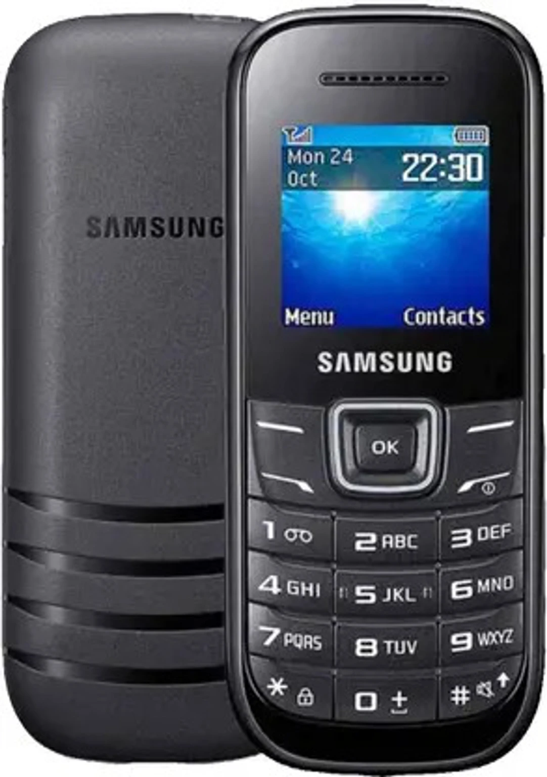 Samsung Guru E1200 front and back view Charcoal Black