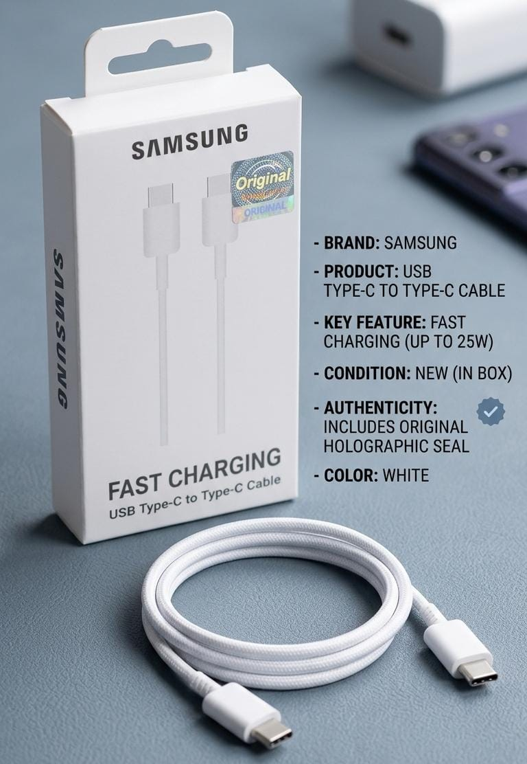 Samsung Original USB Type-C to Type-C Fast Charging Cable 25W White