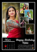 Personalized birthday calendar poster frame - multi photo with name and wish - black background