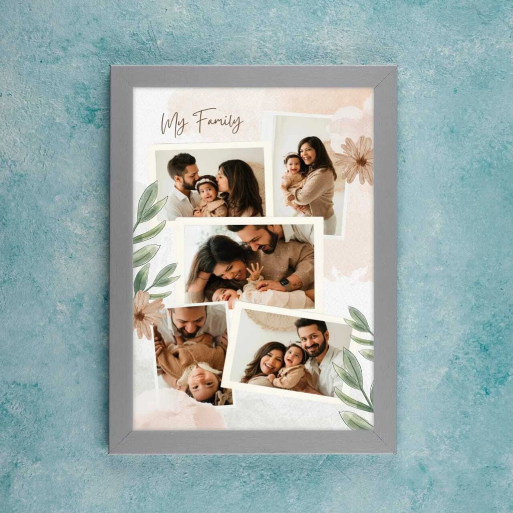 My Family personalized multi-photo collage frame - floral design A4 size