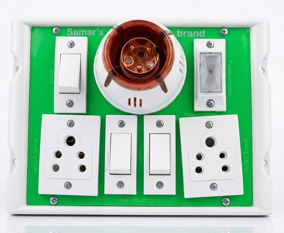 Samar's Brand Extension Board 4 Switch 2 Socket B22 Holder Model EB-4S2SP-01